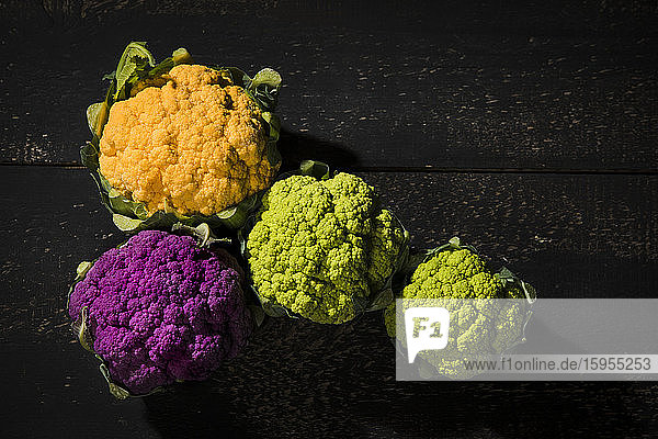 Studioaufnahme von farbenfrohem Blumenkohl