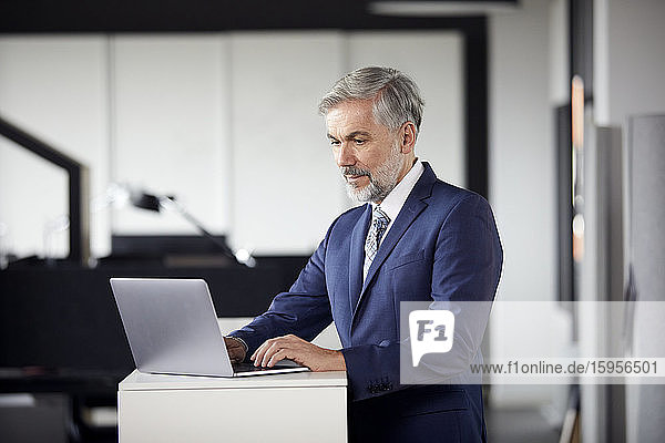 Reifer Geschäftsmann mit Laptop im Büro