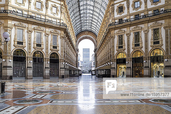 Italy  Milan  Interior of Galleria Vittorio Emanuele II during COVID-19 outbreak