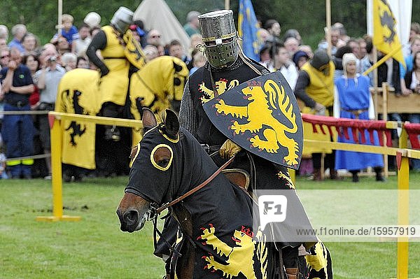 Ritter zu Pferd  Reiterspiele  historisches Stadtfest  Gelnhausen  Main-Kinzig-Kreis  Hessen  Deutschland  Europa
