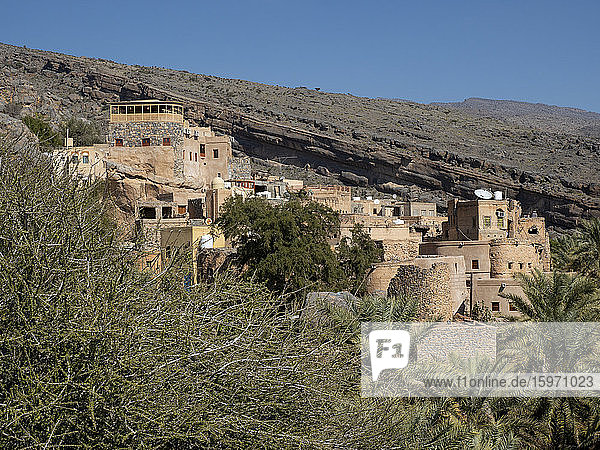 Dattelpalmen umgeben das alte Dorf Al Misfah  Sultanat Oman  Naher Osten