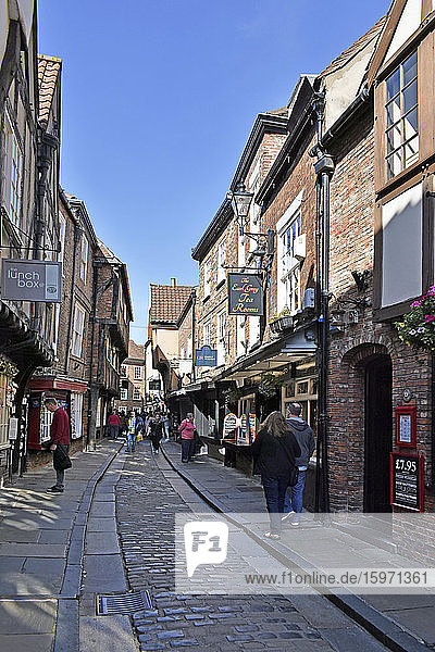 The Shambles  die alte Straße der Metzger von York  erwähnt im Doomsday Book of William the Conqueror  York  Yorkshire  England  Vereinigtes Königreich  Europa