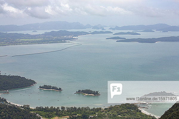 Islands off the coast of Langkawi seen from the mountains  Malaysia  Southeast Asia  Asia