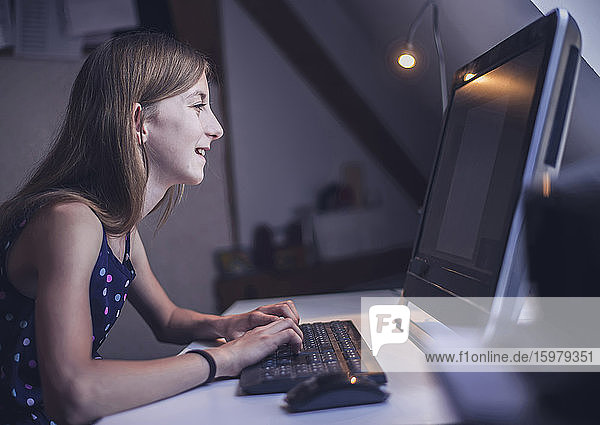 Germany  Brandenburg  Teenage girl using computer at home