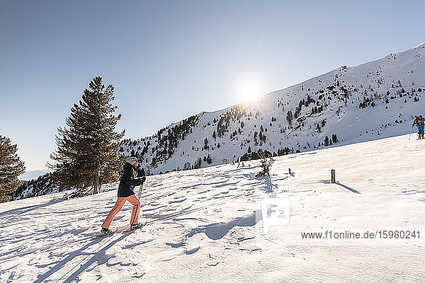 Austria  Carinthia  Reichenau  Nockberge  Falkert  Man ski touring on sunny day