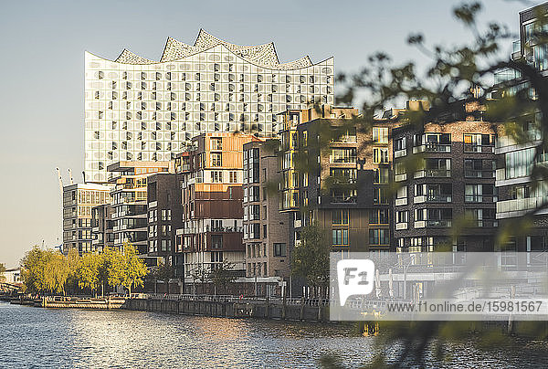 Germany  Hamburg  Riverside houses in front of Elbphilharmonie