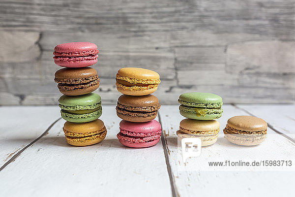 Stacks of colorful macaroon biscuits