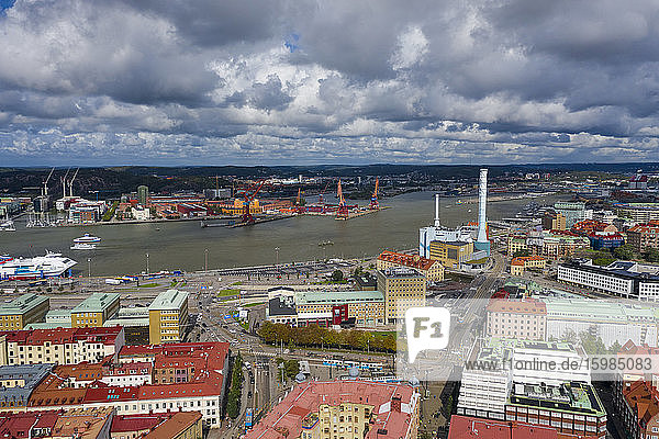 Schweden  Göteborg  Luftaufnahme des Stadtteils Haga und des Hafens