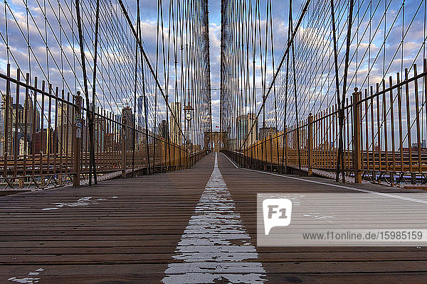 USA  New York  New York City  Diminishing perspective of Brooklyn Bridge