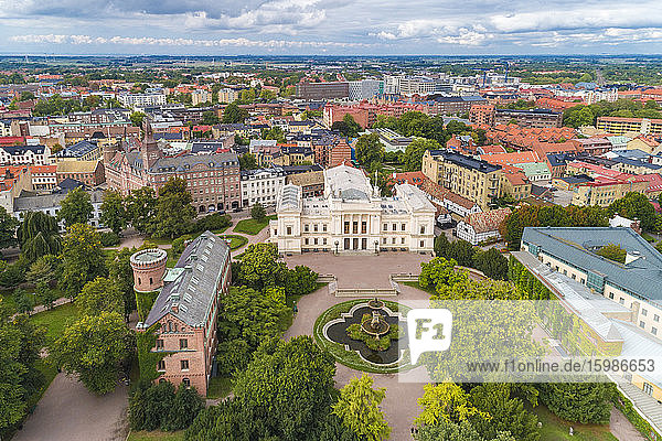 Sweden  Scania  Lund  Aerial view of Lund University and surrounding old town buildings