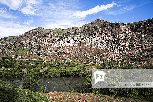 Georgia Samtskhe-Javakheti River in front of Vardzia cave monastery