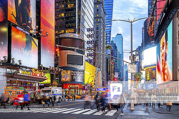 USA  New York  New York City  Pedestrians crossing street on Times Square