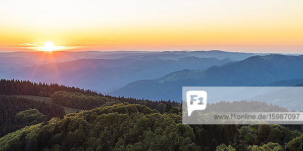 Germany  Baden-Wurttemberg  Sunrise over Black Forest range seen from Schauinsland mountain