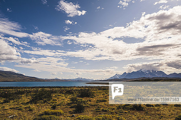 Argentina  Scenic view of clouds over lakeshore in Patagonia