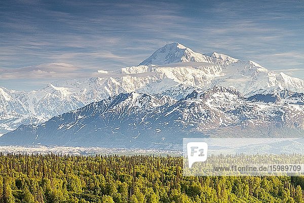 View of McKinley or Denali mount from Parks Highway  Alaska  U. S. A.