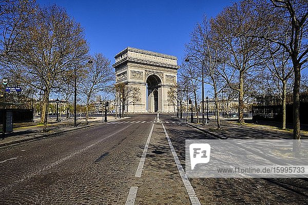 France Paris the Arc de Triomphe and the Place Charles de Gaulle-Etoile during the lockdown of Covid 19.