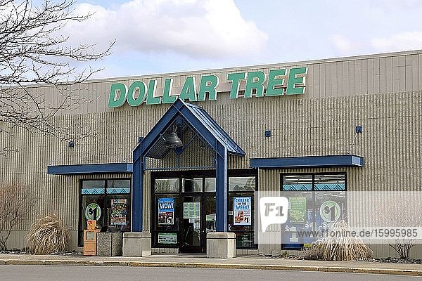 Dollar Tree store entrance showing store logo above entry doors  northern Idaho.