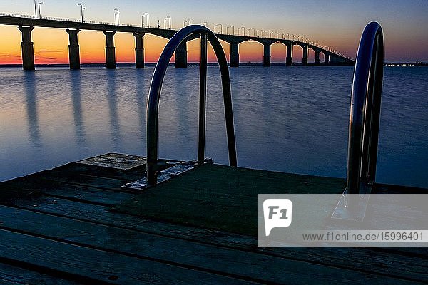 Farjestaden Oland Sweden The Oland bridge at sunrise.