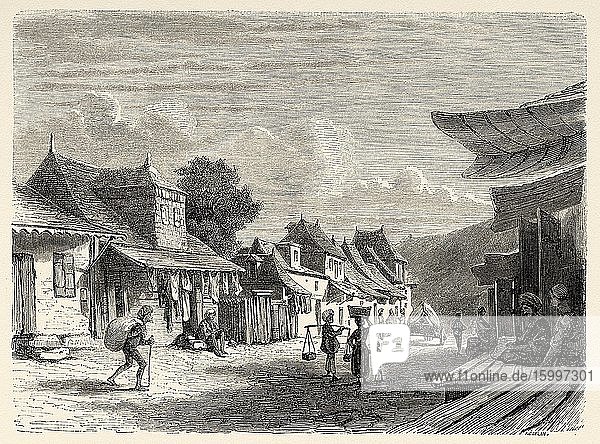 Daily life old landscape view city of Port Louis Mauritius Island. Mascarene Islands South Africa Old 19th century engraved illustration Le Tour du Monde 1863.