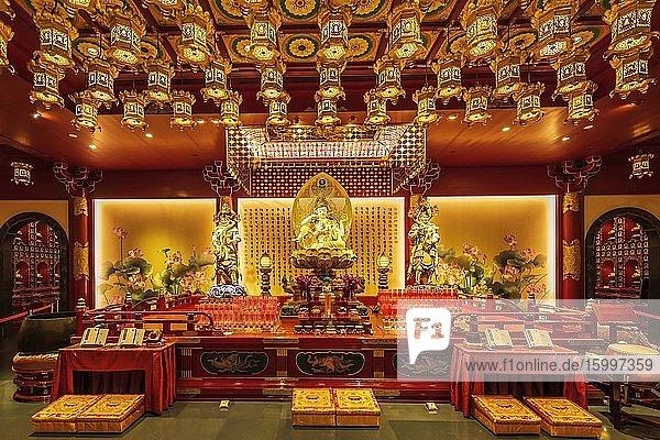 Interior of the Buddha Tooth Relic Temple and Museum Singapore Republic of Singapore.