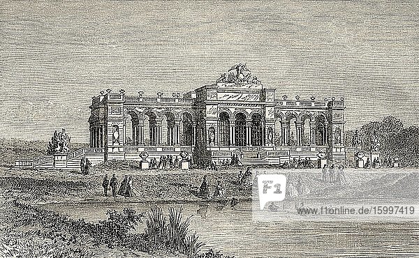 The Gloriette Schonbrunn castle Austria Europe. Old 19th century engraved illustration Le Tour du Monde 1863.