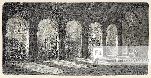 Church and Convent of Our Lady of Mercy. Convent of La Merced baroque cloister Cusco 19th Century. Peru South America. Old 19th century engraved illustration Le Tour du Monde 1863.