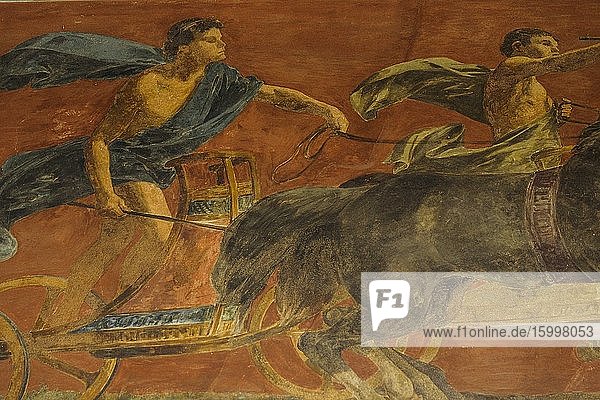 Detail of one of the murals on the circular exterior wall of Politeama-Garibaldi Theater (Teatro Politeama-Garibaldi). Piazza Ruggero Settimo Palermo Sicily Italy Europe.