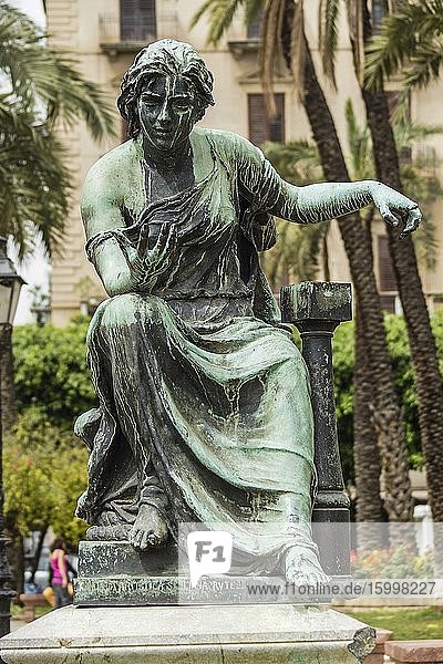Bronze statue of Nautica by Mario Rutelli. Piazza Castelnuovo (aka Piazza Politeama) Palermo Sicily Italy Europe.