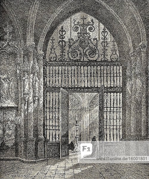 Interior gothic cathedral of Burgos  UNESCO World Heritage Site  Burgos  Castile and Leon. Spain  Europe. Old 19th century engraved illustration  El Mundo en la Mano 1878.