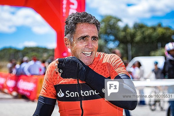 Former cyclist Miguel Indur?in at the end of the race in Madrid  Spain Jun 13  2020. The former Tour de France winner cyclist competes in a MTB time trial in Valdemorillo organized by Banco Santander. Picture taken Jun 13  2020. David Benito.