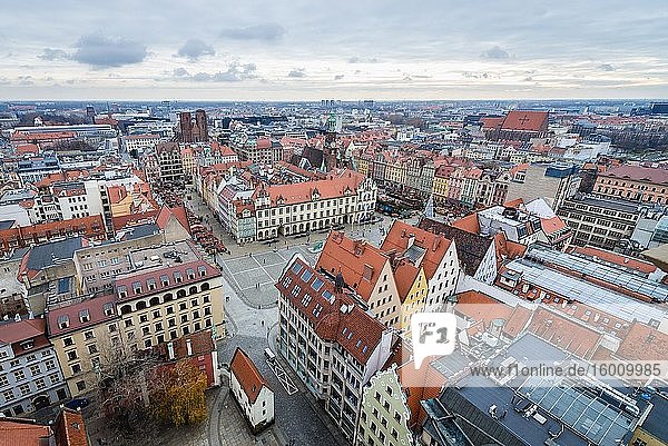 Aerial view from Garrison Church in Old Town of Wroclaw  Poland - view with Market Square.