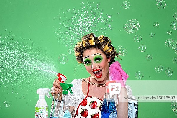 Young woman doing housework Corona series Germany Europe