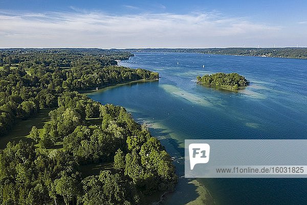 Aerial view of the Rose Island in Lake Starnberg  Upper Bavaria  Bavaria  Germany  Europe
