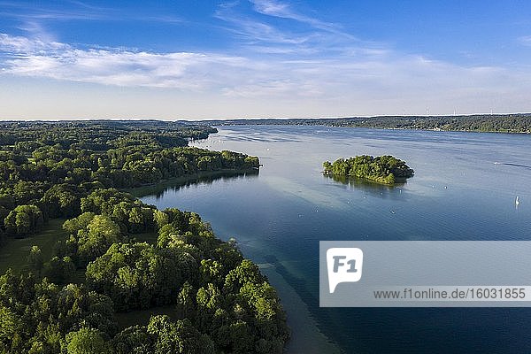 Aerial view of the Rose Island in Lake Starnberg  Upper Bavaria  Bavaria  Germany  Europe