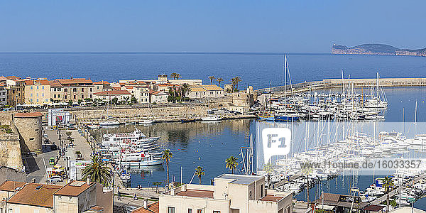 Blick auf den Yachthafen  Alghero  Sardinien  Italien  Mittelmeer  Europa