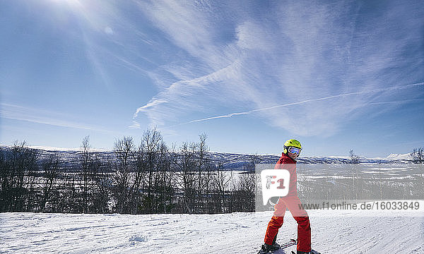 Young boy skiing in Vasterbottens Lan  Sweden.
