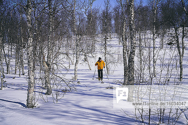 Man cross-country skiing in Vasterbottens Lan  Sweden.