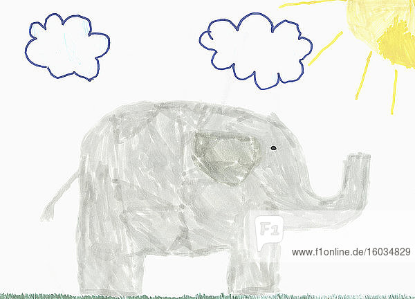 Kinder zeichnen grauen Elefanten