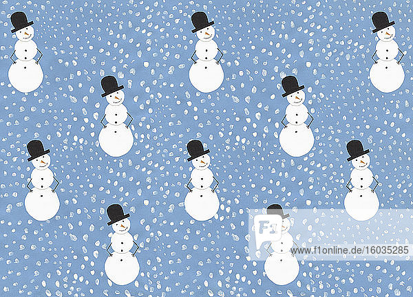 Illustration Schnee und Schneemann-Muster auf blauem Hintergrund