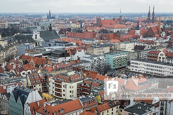 Panoramic view from Garrison Church in Old Town of Wroclaw  Poland.