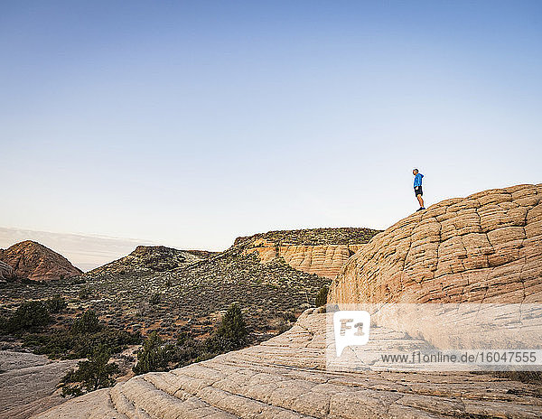 USA  Utah  St. George  Man standing in rocky landscape