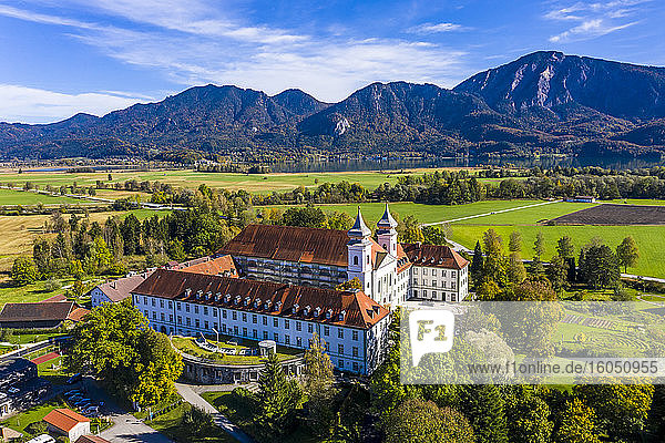 Germany  Bavaria  Schlehdorf  Helicopter view of Schlehdorf Abbey in summer