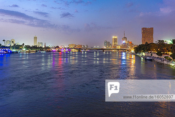 Egypt  Cairo  River Nile with 6th October Bridge at night
