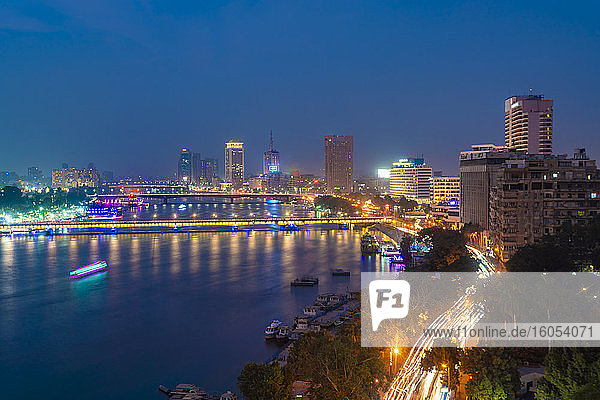 Egypt  Cairo  Nile and downtown skyline at night