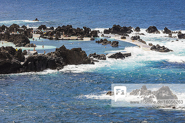 Portugal  Porto Moniz  Small rocky bay along shore of Madeira Island