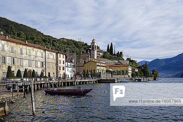 Italy  Lombardy  Riva di Solto  Lake Iseo and town