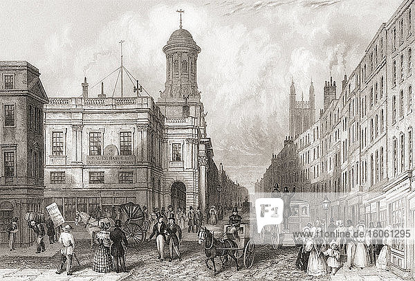 Royal Exchange and Cornhill  London  England  19th century. From The History of London: Illustrated by Views in London and Westminster  published c.1838.