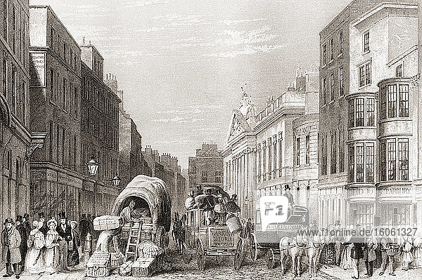 Leadenhall Street  London  England  19th century. From The History of London: Illustrated by Views in London and Westminster  published c.1838.