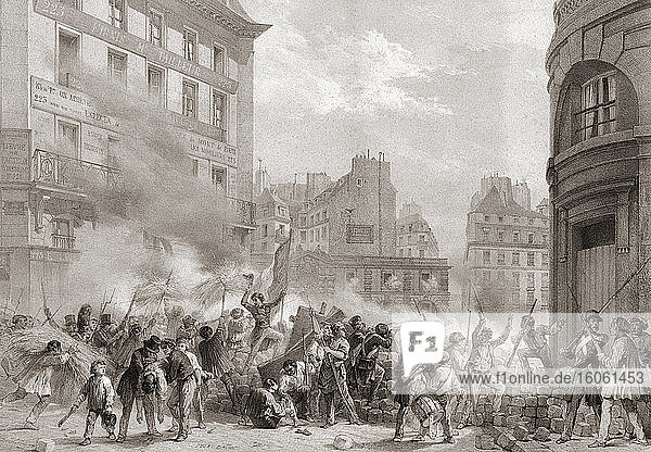 The 1848 Revolution  or February Revolution  France. Revolutionaries besiege the Chateau d'eau in the Place du Palais-Royal. After a contemporary print by Jules David.