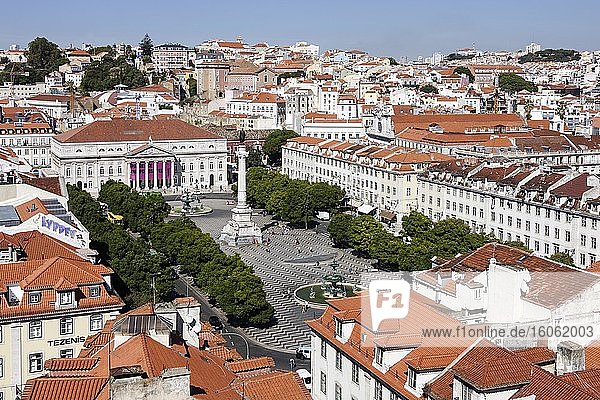 Rossio Square  view from Elevador de Santa Justa  Lisbon  Portugal  Europe